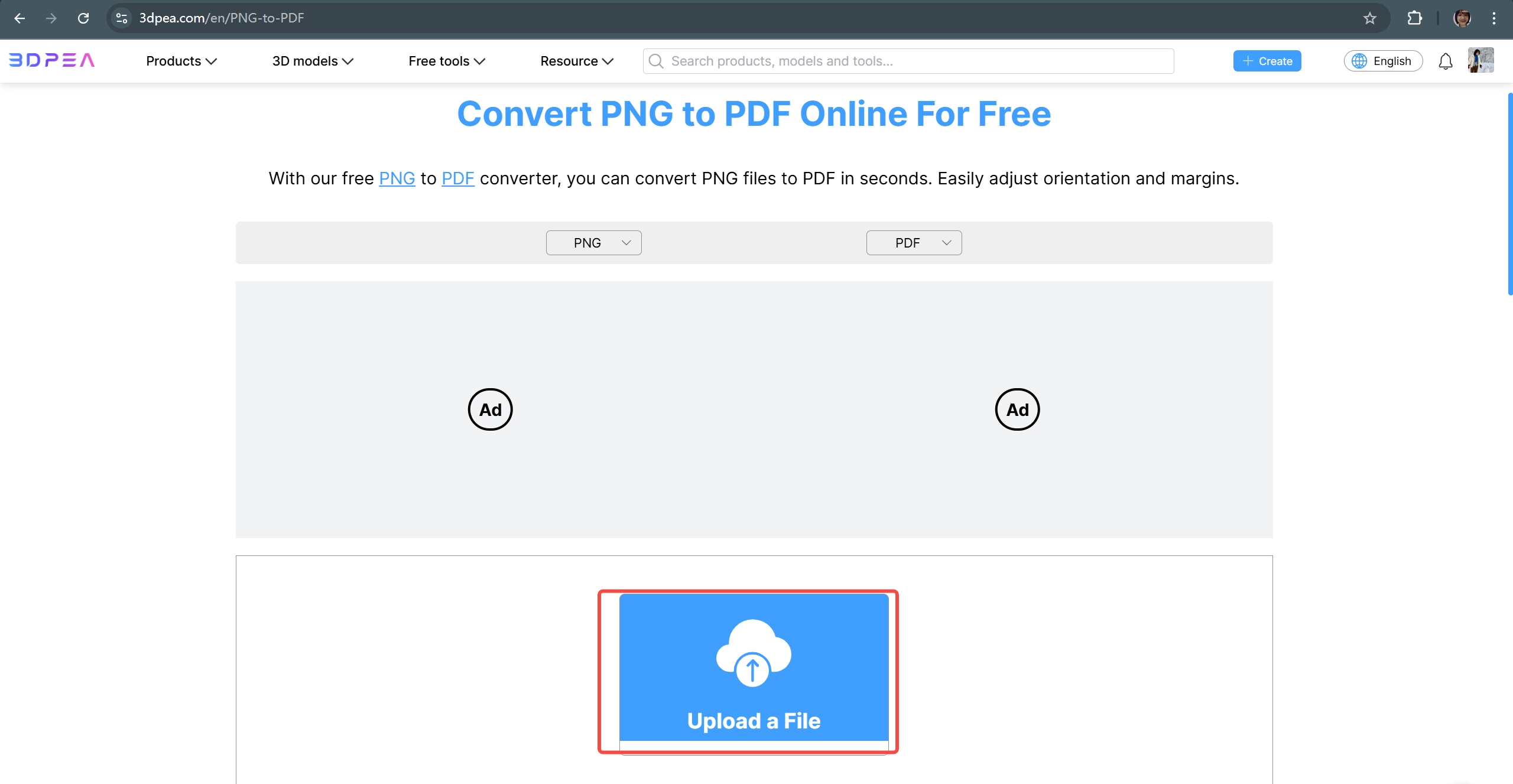 upload PNG file